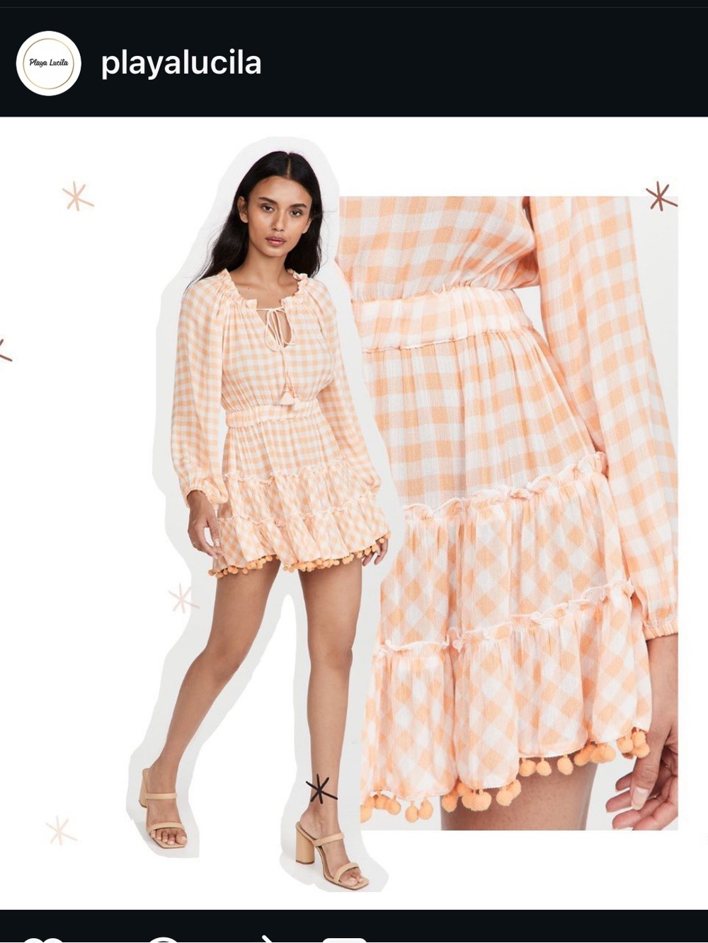 Playa Lucila Shopbop Peach Gingham Pom-Pom Swim Coverup Dress